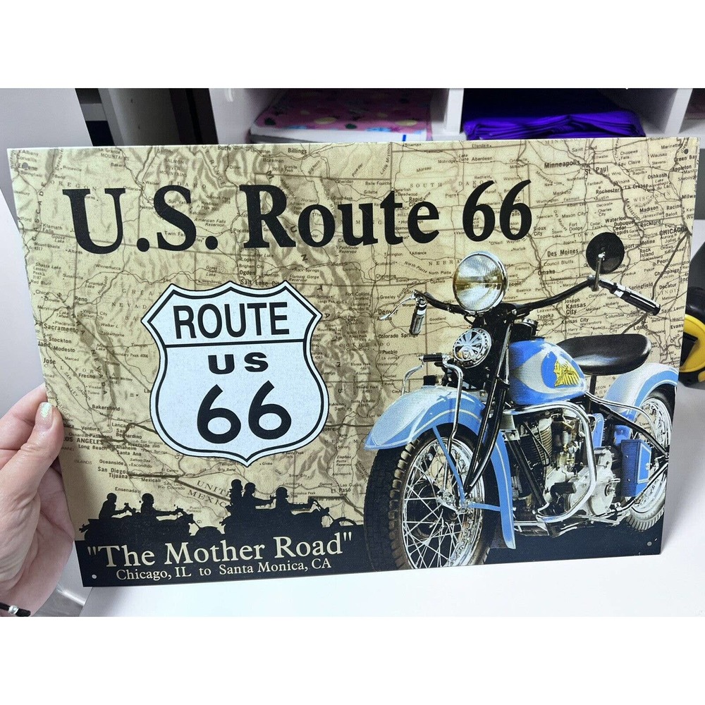 TJE MOTHER ROAD Vintage Metal Motorcycle U.S. 66 High Way Road Tin Sign 1996